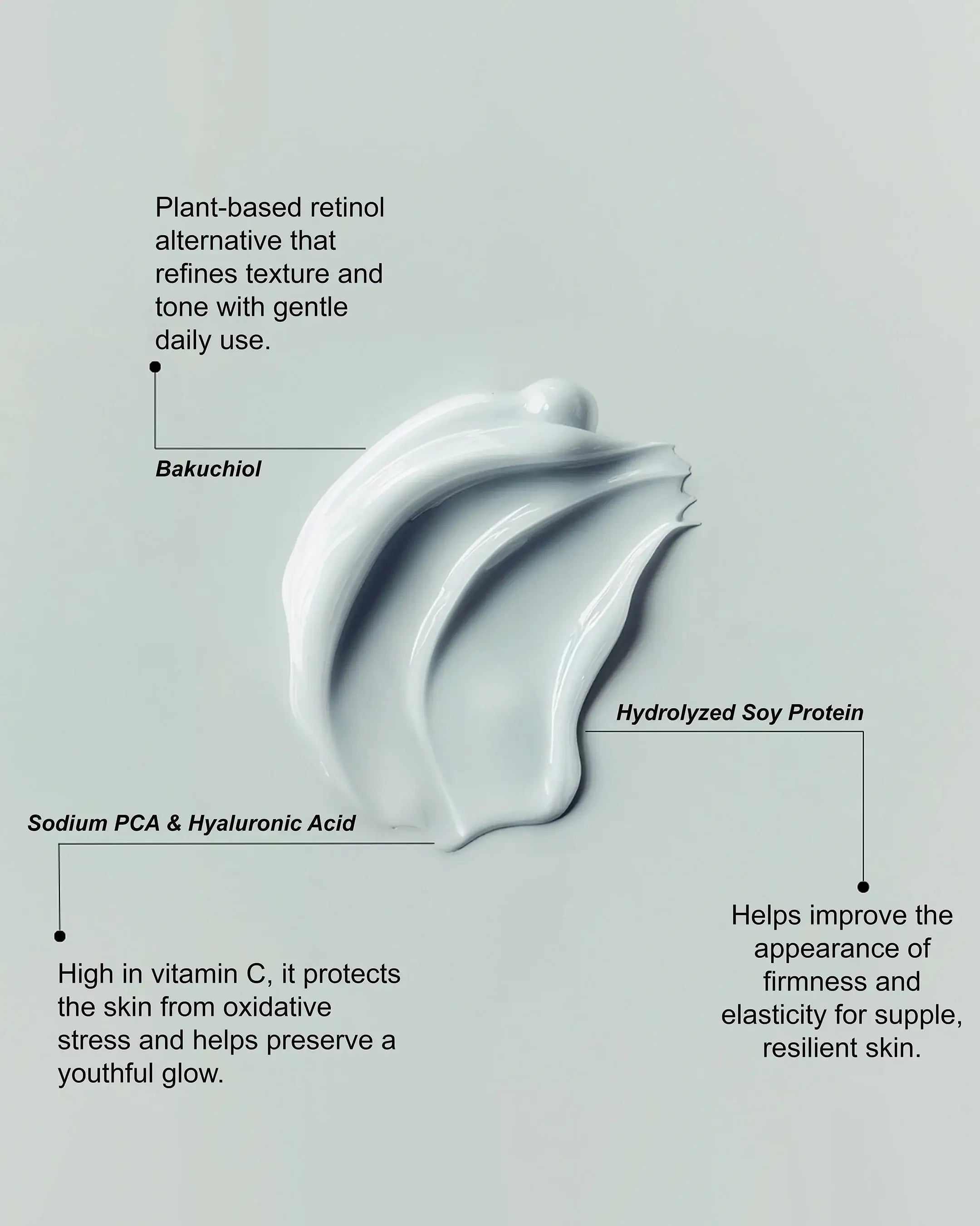 Hydrating face cream texture with peptides and clean ingredients for skin barrier support